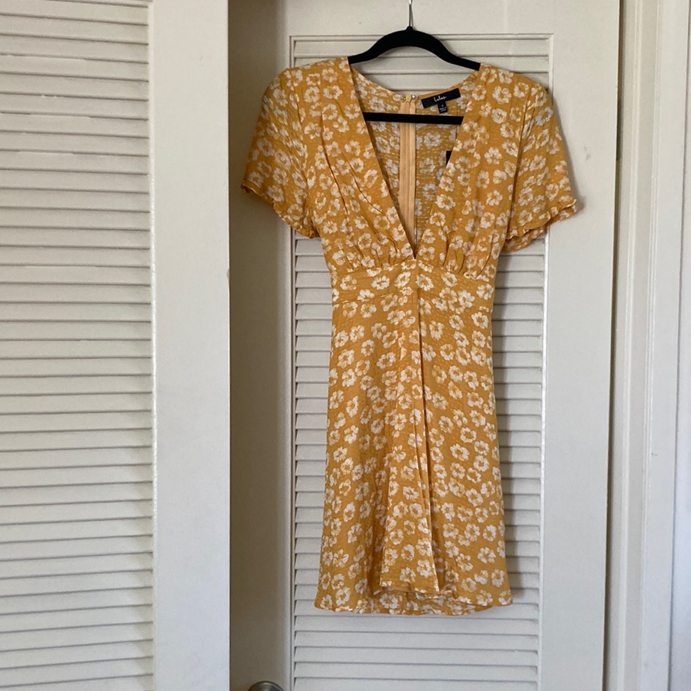 Lulus Garden Explorer Mustard Yellow Floral Print Mini Dress